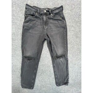 American Eagle Jeans Womens 10 Short Black Baggy Distressed HiRise Denim Stretch